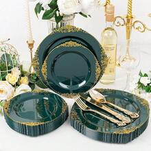 102PCS Gre1en And Gold Plates - Gre1en Plastic Plate - Fancy Heavy Duty Disposable Plates - Heavyweight Disposable Dinner & Dessert Plate For 51 Guests For Party & Wedding - 格林 - 查看 4