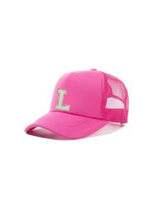1pc A-Z Letter Truck Print Kids Casual Solid Mesh Baseball Cap, Adjustable Brim, Unisex Hip Hop Hat - Hot Pink - View 7