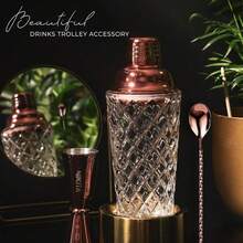 Glass Cocktail Shaker Set - 5 Piece - Rose Gold Martini Shaker Set With Strainer, Jigger, Spoon & Muddler - 16 Oz Drink Shakers Cocktail - Ideal Gift For Home Bar & Drink Trolley Décor - Rose Gold - View 3