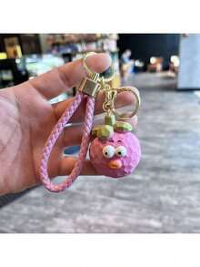 1个卡通木质风格趣味树脂水果系列钥匙扣，创意凸眼西瓜玩偶小礼物 - 彩色 - 查看 3