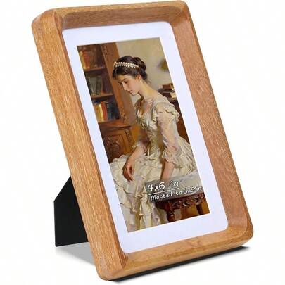 4x6 Picture Frame With 3x5, USA - Sourced Natural Teak Wood Handcrafted Rounded Corner With Real Glass, Vertical Or Horizontal Display Photo Gallery Wall Tabletop Frame