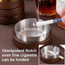 1pc Round Ashtray With Lid, Practical Wooden Creative Ashtray For Home Use - A - View 2