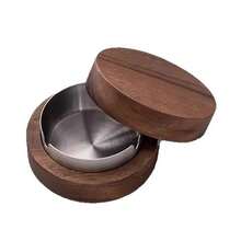 1pc Round Ashtray With Lid, Practical Wooden Creative Ashtray For Home Use - A - View 9
