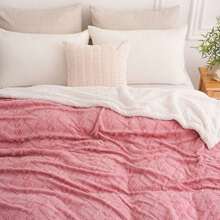 1pc Luxurious Double-Layer Jacquard Taffeta Fleece Blanket, Plush White Bed Throw For Single Or Double Use - Soft, Cozy, All-Season Comfort, Ideal For Bedroom Elegance, Blanket For Bed - Pink - View 3