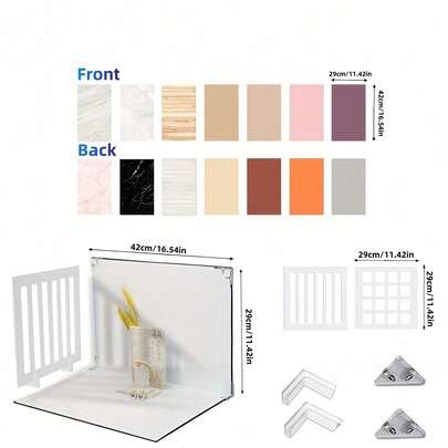 Conjunto de 2+7 painéis de fundo fotográfico de papel dupla face, 42 x 29 cm, 14 estampas, fundo para fotografia de produtos pequenos e alimentos, suporte de mesa para exibição