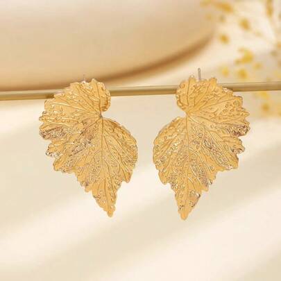 1 Pair 2025 New Arrival European And American Fashion Metal Floral & Leaf Design Earrings, Unique Gift For Friends