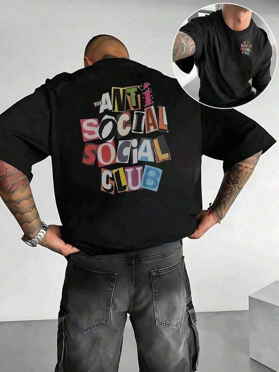 Men's Double-Sided Printed T-Shirt Colorful Anti Social Club Pattern, Comfortable, Stylish For Unisex Oversized T Shirts Unisex Graphic Tee - màu đen - Xem 1