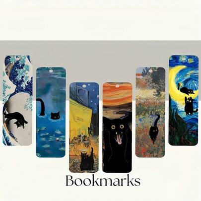 2D Galaxy Cat Bookmark Set Of 6, Random Tassel Color - Essential For Book Lovers, Libraries And Offices, Perfect Reading Accessory Or Holiday Gift, Flat Design