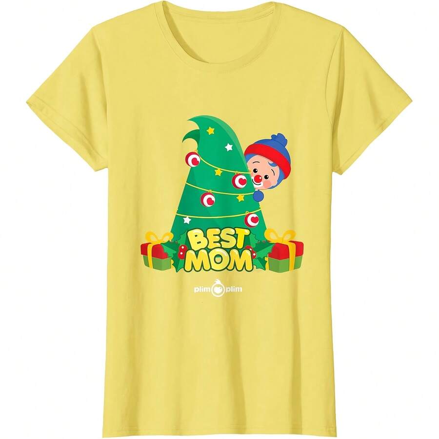 Plim Plim Christmas - Best Mom Day Design T-Shirt All Seasons,220g Pure Cotton Single-Sided Printed Crew Neck Short-Sleeved T-Shirt,Unisex Top,Base Layer - 顏色3 - 查看 1