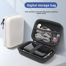 Dwuwarstwowa torba do przechowywania dysków twardych, kabel do transmisji danych, pamięć flash USB, cyfrowy organizer powerbanku, twarda obudowa EVA, odporna na wstrząsy i upadki - Biały - Zobacz 2