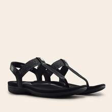 Women's Arch Support T-Strap Sandals Comfortable Orthotic Flat Sandals Thong Sandals For Casual Summer Walking - Tất cả màu đen - Xem 8