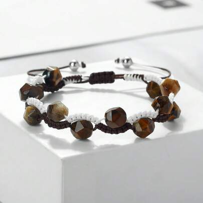 1 pieza de pulsera de cuentas tejida de diseño sencillo y versátil con cuentas de 8mm, adecuada para uso diario