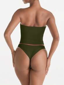 Débardeur sexy sans bretelles XLLAIS, mode unie, élastique, coupe slim, top tube pour femmes, à porter en toutes saisons - Militaire verte - Voir 4