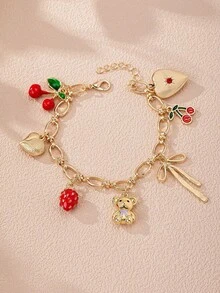 1 Pc Cherry Chilli Charm Bracelet For Women Enameled Cherries Bracelets Summer Jewelry - Multicolor - View 4