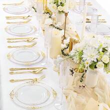 102PCS White And Gold Plastic Plates - Heavy Duty Gold Disposable Plates Include 51PCS 7.5inch Dessert Plates, 51PCS 10.25inch Dinner Plates For Wedding & Parties - 金色 - 查看 7