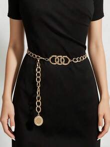 1pc Vintage Style Elegant 3-Circle Linked Waist Chain Accessories, Decor For Dress, Daily Wear And Party Occasions Halloween Fall, Autumn, Halloween - Vàng - Xem 4