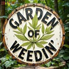 A 8inch Round Aluminum Wall Hanging - 'Garden's Weeds' Leaf Design, Country Style Farmhouse Decoration, Suitable For Home, Bar, Cafe Or Garden, Indoor/Outdoor Use, Metal Frame, Classic Summer Gift, Garden Wall Art |   Rustic Style Wall Hanging |   Metal Frame Sign, Garden Decoration, 2D Flat, Perfect Room Decoration - 1PC - 查看 6