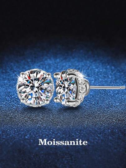BLOVEMEE 2pcs Elegant & Exquisite 925 Sterling Silver 1Carat X 2 Moissanite Earrings, Suitable For Women's Daily Wear, Party, Vacation, Mother's Day, Christmas, Wedding Anniversary, Birthday Jewelry Gift