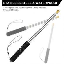 1 Set Asta de bandera extensible, incluye 1 pieza Asta de bandera telescópica de acero inoxidable de 2,5 m y 4 piezas de ganchos, poste extensible resistente para uso en exteriores - JJ1419 - Ver 6
