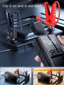 Máy bơm lốp 2 trong 1 cầm tay, thích hợp cho lốp xe hơi, có chức năng khởi động khẩn cấp, đồng hồ đo áp suất kỹ thuật số, bơm lốp cho ô tô, xe đạp, xe máy và bóng, bộ khởi động khẩn cấp ắc quy ô tô (phù hợp với tất cả các loại xe chạy xăng hoặc xe có dung tích động cơ lên đến 12L). Bộ khởi động khẩn cấp mạnh mẽ này có tính năng sạc nhanh USB kép và đầu ra DC, với đèn LED tích hợp. - Nhiều màu - Xem 3
