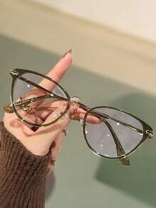1 Pair Of Y2K Style Women's Cat-Eye Glasses - Transparent Lenses, Lightweight PC Frame, With Metal Hinges - Multicolor - View 2
