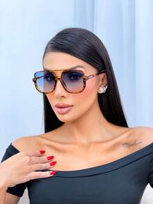 OCULOS AZUL TARTARUGA QUADRADO  Casual  Boho  EleganteElegância    óculos  CASUAL - Caramelo - Visão 3