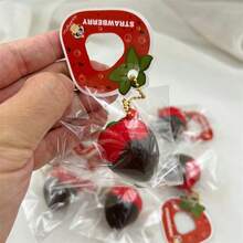 可爱草莓蘸酱造型软萌PU面包吊坠，超柔软PU材质，逼真造型，缓解压力，舒缓情绪，送礼佳品，节日礼物，生日礼物，完美礼物 - 彩色 - 查看 3
