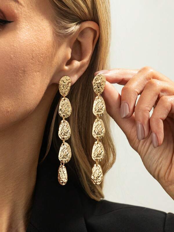 1 Paar Retro Metall Geometrisch Oval Quaste Ohrringe, minimalistisch modisch elegante goldene Ohrringe, geeignet für tägliche Outfits, Party Accessoires, Schmuck für Frauen