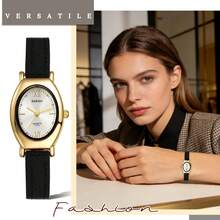 Rofusn Reloj de mujer de cuarzo analógico ovalado: Correa de PU, esfera punteada - Adecuado para todas las estaciones - Gris - Ver 8