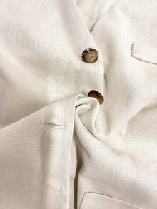 Women's Casual Linen Blend Solid Color Sleeveless Blazer And Pleated A-Line Shorts Set Summer - Apricot - View 7