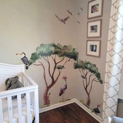 Savanna Tree Jungle Froest Animal Wall Stickers Decals,For Bedroom Bathroom Living Room Playroom Home Wall Decor