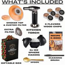 Cocktail R Kit - Whiskey Bourbon Drink R With Torch, Custom Top, 2 Ice Ball Makers, 4 Flavors Wood Chips - Rs For Whiskey Drinks - Cocktail Drink SmoFKing Kit - Unique Gifts For Him - 不含眼鏡的吸煙套裝 - 查看 5