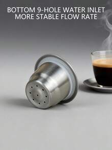 可重复使用的不锈钢咖啡胶囊杯，可填充咖啡粉胶囊外壳，兼容家用咖啡机 - 銀色 - 查看 8