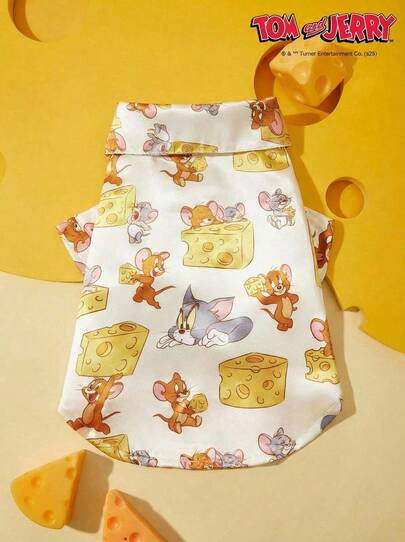 TOM & JERRY X PETSIN 1 pieza Camisa de satén amarillo elegante para mascotas con diseño adorable, ajuste cómodo