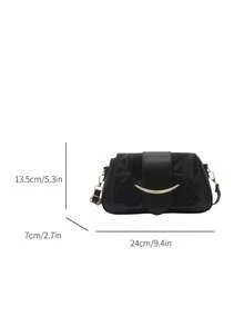 Women's Crossbody Bag, Fashion Flap Shoulder Bag, Versatile Commuter Street Baguette Bag - Black - View 5