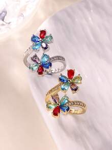 18K镀金彩虹色双花不锈钢戒指，女士/母亲节款式，可调节金色戒指，婚礼首饰/节日配饰，情人节和母亲节礼物 - 多款 - 查看 9