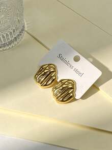 女士大号金色粗圆耳钉，个性化不规则锤纹质感时尚复古首饰，粗金大号耳钉，女士不规则纹理时尚复古圆形耳钉 - 彩色 - 查看 5