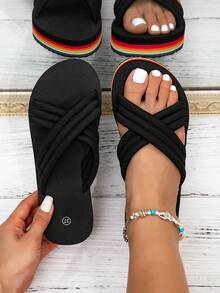 Women's Rainbow Platform Summer Sandals, Comfortable Durable Breathable Open Toe Beach Shoes - Black - View 10