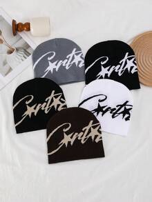 1pc Men's Fashion Camouflage Letter Star Jacquard Beanie Hat, Knitted Warm Cap Suitable For Autumn/Winter Daily Wear And Outdoor Men Women Clothing Winter - A - View 7
