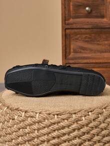 Giày bệt buộc dây màu đen mũi vuông, khóa kim loại, kiểu dáng thanh lịch, phù hợp cho mọi dịp. - màu đen - Xem 7