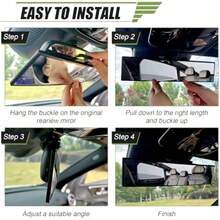 Wide Angle Oblong Rear View Mirror - Crystal Clear Flat Lens With Universal Fit, Easy Front Placement Installation, ABS Material, And Enhanced Driving Safety - A - View 3