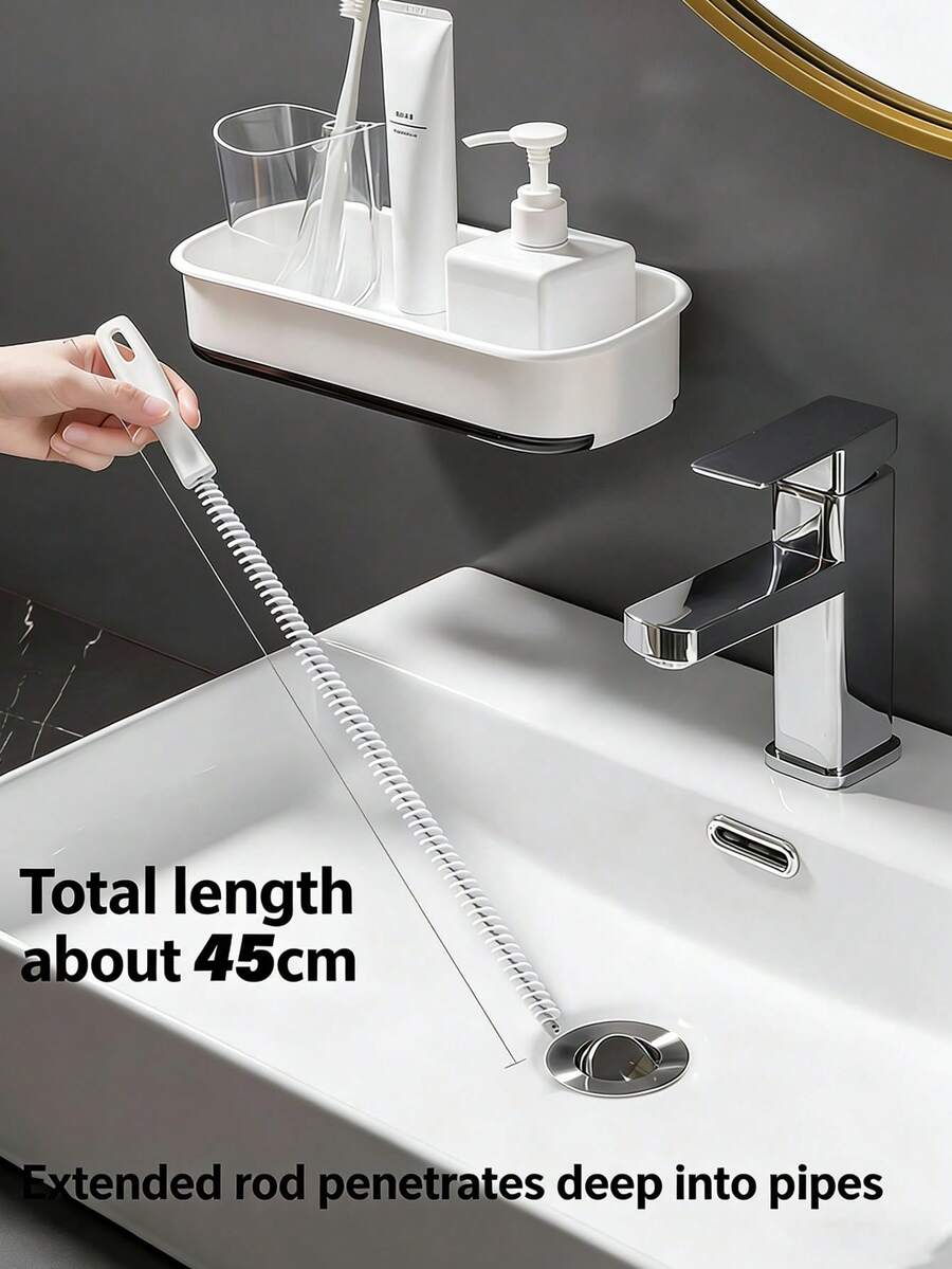 1/2 Pcs Flexible Sink Drain Cleaning Brush Bendable Pipe Dredging Tool With Hanging Hook, Hair Clog Remover For Bathroom Sink, Kitchen Drain Shower Drain - Multicolor - View 1