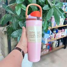 Sway 30oz/887ml Tumbler Cup Coffee Mug Stainless Steel Portable Vacuum Flask Cold Hot Sport Cup Car Cup With Straw Travel Mug Insulated Cup - 粉色 - 查看 2