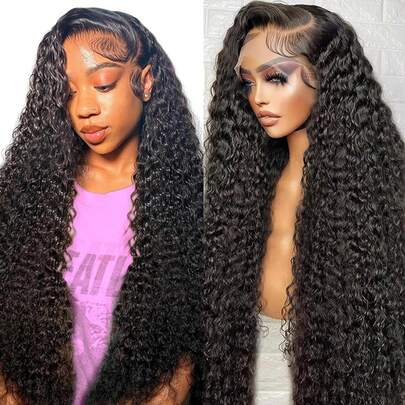 30 Inch Deep Wave Human Hair 13x6 HD Transparent Lace Front Wig, 180% Density Curly Lace Front Wig Pre-Plucked Deep Wave Wig For Women