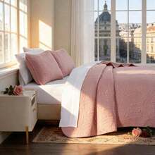 3 Pcs Bed Comforter Set,Queen Comforter Set,Edredones Para Cama Queen Size Quilt Bedding Set,Army Green Warm Microfiber Quilt Set,3-Piece Bedding(1 Quilt+2 Pillow Shams) King 104''X96'' Fluffy Cozy Skin-Friendly Lightweight Breathable Soft All-Season Quilt For Bedroom Home Living Room Dorm Office Apartment Decor - Pink - View 4