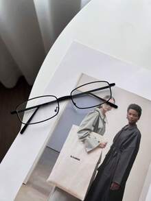 1pc Retro Small Frame Y2K Silver Frame Glasses, Unisex Metal Full Frame Decorative Glasses - Silver - View 9