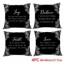 4pcs Minimalist Floral Border Black & White Bible Verse Printed Cushion Cover, Single-Sided Soft Peach Velvet Fabric, 45*45CM Pillow Case Suitable For Home Bedroom Living Room Party Holiday Decor, Sofa Decorative Throw Pillow Cover Gift, No Pillow Insert - Multicolor - View 10