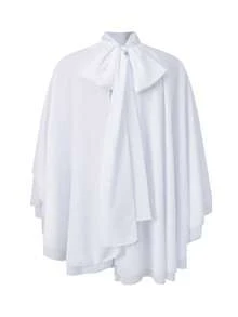 Women Chiffon Asymmetrical Hem Poncho Solid Color High Neck Loose Shawl Wraps Cape Boho Tops For Weddings Parties - White - View 2