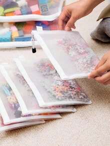 1/6/12件套网眼收纳袋整理套装，大容量手工小物件袋，透明网眼拉链文件袋，笔袋，收据收纳袋，化妆包，波西米亚风 - 彩色 - 查看 1