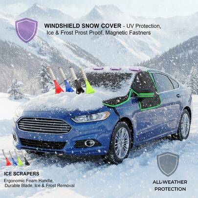 6pcs Oxford Cloth Magnetic Windshield Cover, All-Season UV Protection, Snow & Dust Proof, With Ice Scraper & Storage Bag, Easy Installation, Winter Driving Safety Accessory